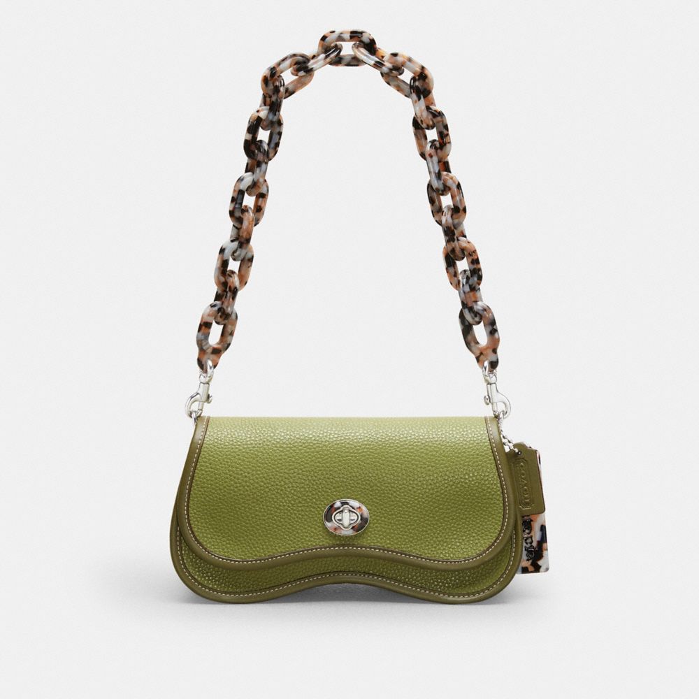 COACH®,Wavy Dinky Bag With Crossbody Strap,Coachtopia Leather,Small,Olive Green,Front View