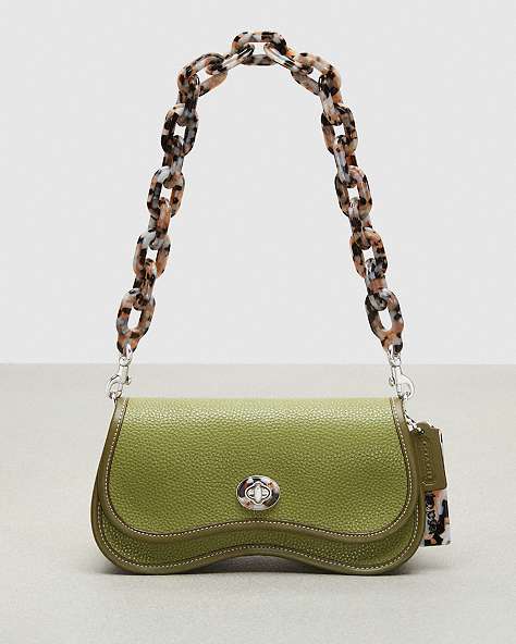 COACH®,Wavy Dinky Bag with Crossbody Strap,Coachtopia Leather,Small,Olive Green,Front View