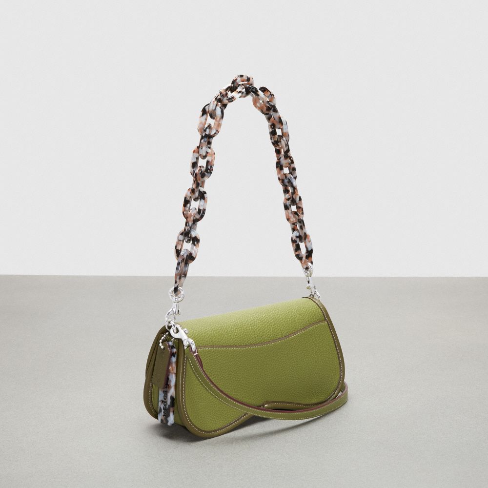 COACH®,Wavy Dinky Bag With Crossbody Strap,Coachtopia Leather,Small,Olive Green,Angle View
