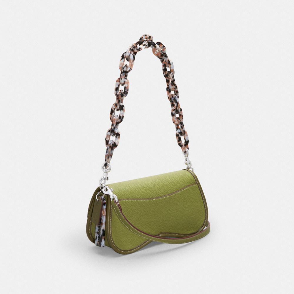 COACH®,Wavy Dinky Bag In Coachtopia Leather,Leather,Acrylic,Shoulder Bag,Crossbody,Plastic,Tag Embellishment,Chain Detail,...,Olive,Angle View