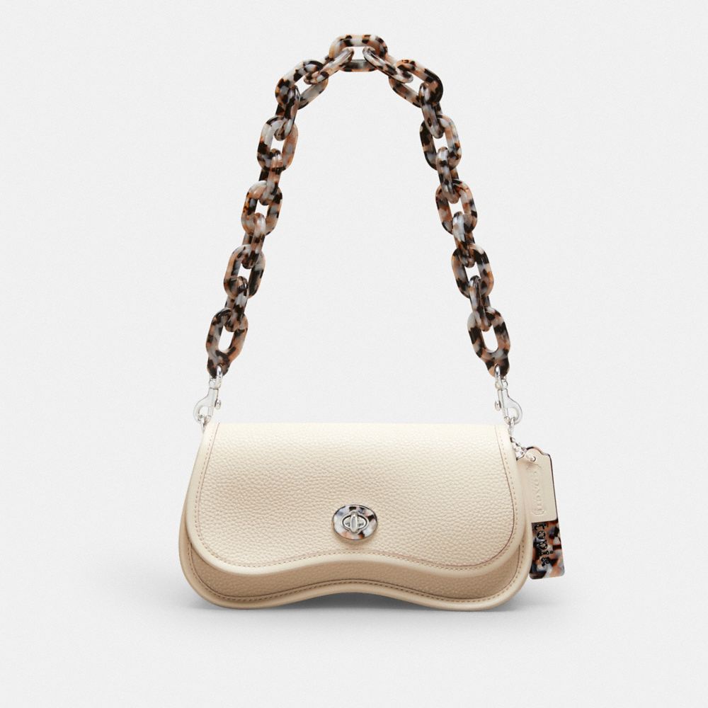 COACH®,Wavy Dinky Bag With Crossbody Strap,Coachtopia Leather,Small,Cloud,Front View image number 0