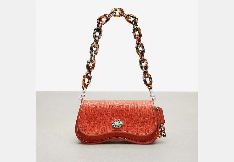 COACH®,Wavy Dinky Bag with Crossbody Strap,Coachtopia Leather,Small,Deep Orange,Front View