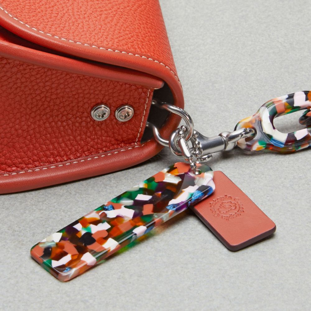 COACH®,Wavy Dinky Bag In Coachtopia Leather,Acrylic,Leather,Shoulder Bag,Plastic,Embossed,Logo,Silver Metal,Day Party,Burnt Orange,Detail View