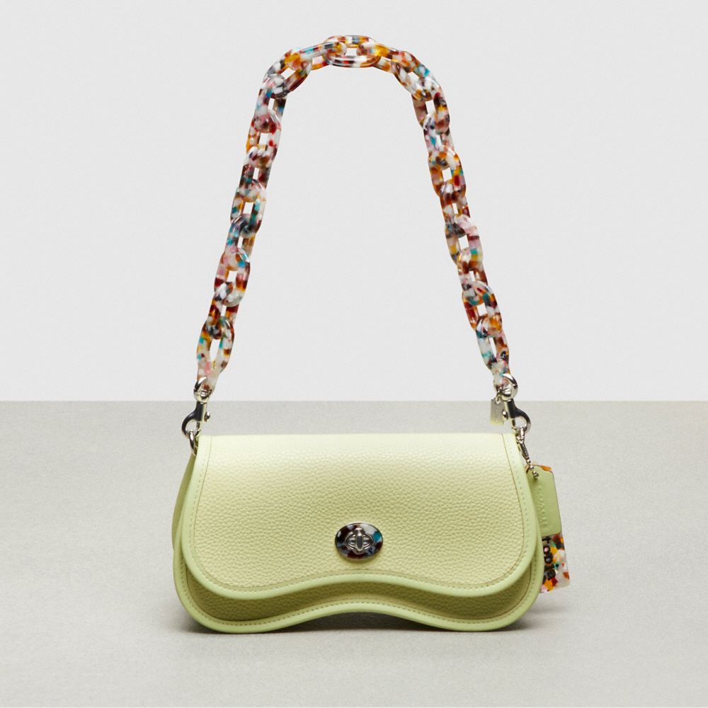 COACH®,Wavy Dinky Bag With Crossbody Strap,Coachtopia Leather,Small,Pale Lime,Front View