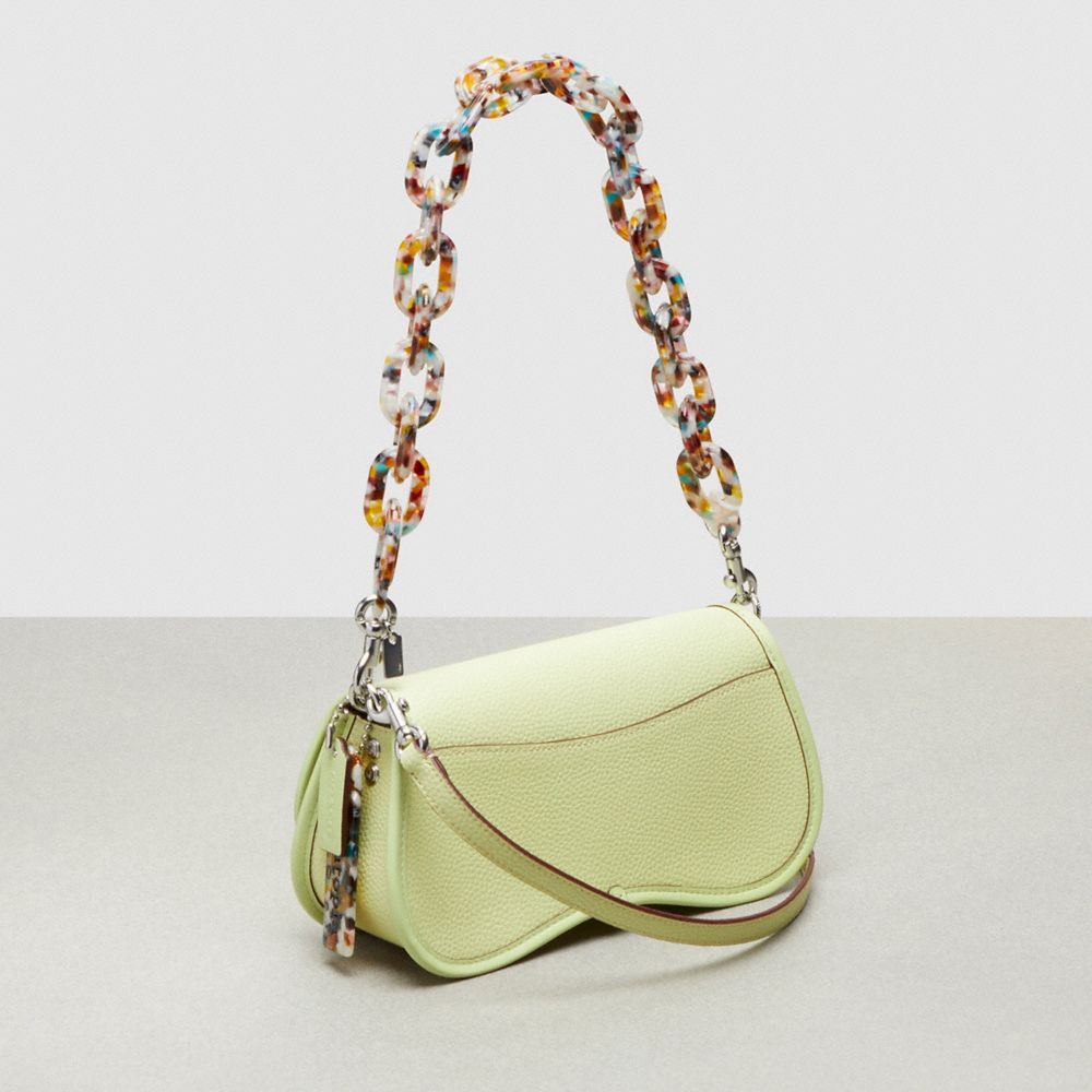 COACH®,Wavy Dinky Bag With Crossbody Strap,Coachtopia Leather,Small,Pale Lime,Angle View
