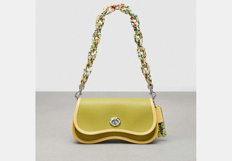 COACH®,Wavy Dinky Bag With Crossbody Strap,Coachtopia Leather,Small,Lime Green/Sunflower,Front View