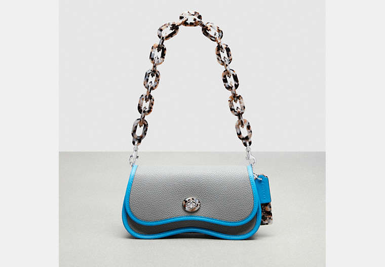 COACH®,Wavy Dinky Bag With Crossbody Strap,Coachtopia Leather,Small,Washed Steel/Surf Blue,Front View