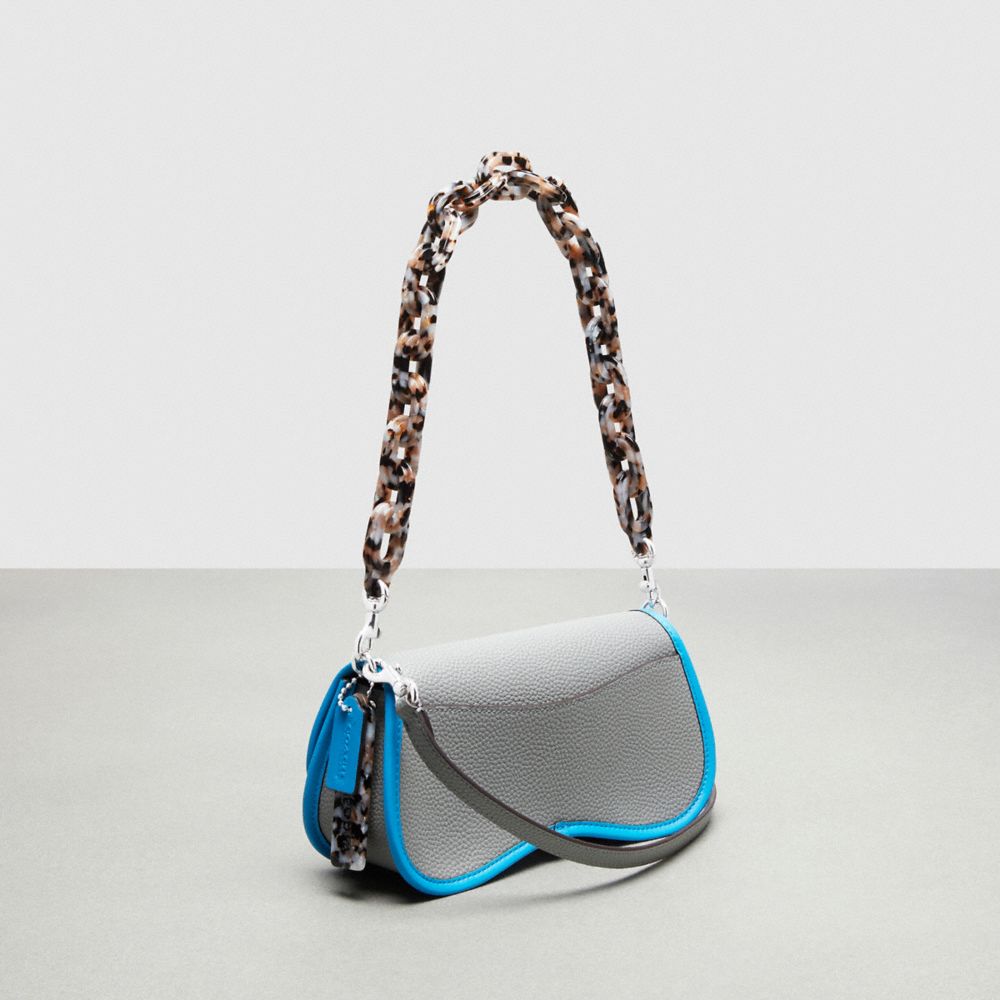 COACH®,Wavy Dinky Bag With Crossbody Strap,Coachtopia Leather,Small,Washed Steel/Surf Blue,Angle View