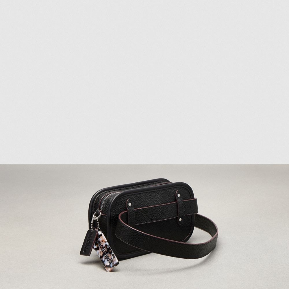 COACH®,Crossbody Convertible Belt Bag In Coachtopia Leather,Small,Black,Angle View