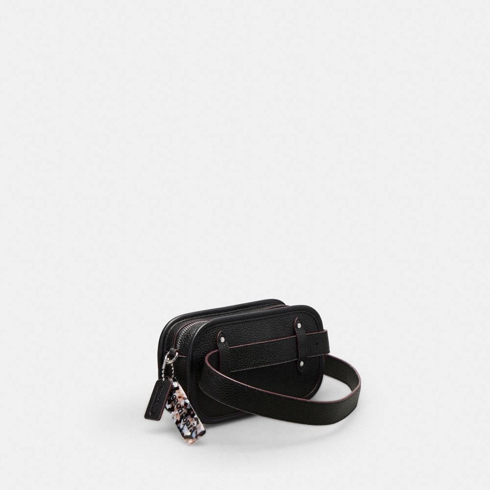 COACH®,Crossbody Convertible Belt Bag In Coachtopia Leather,Small,Black,Angle View