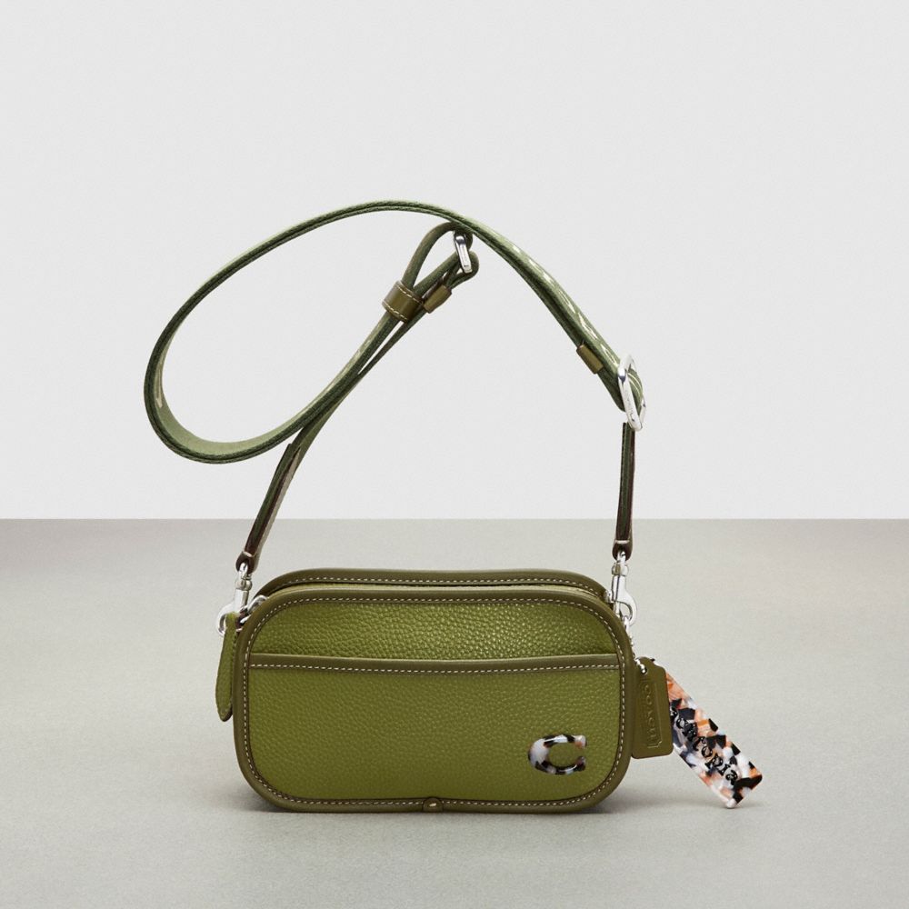 COACH®,Crossbody Convertible Belt Bag In Coachtopia Leather,Small,Olive Green,Front View