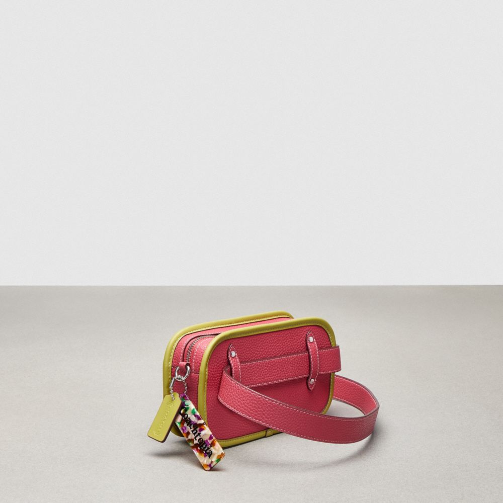 COACH®,Crossbody Belt Bag In Coachtopia Leather,Recycled Polyester,Leather,Crossbody,Plastic,Metal,Logo,Casual,Coral,Angle View
