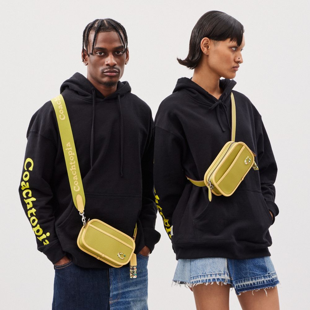 COACH®,Crossbody Belt Bag In Coachtopia Leather,Leather,Crossbody,Plastic,Word Embellishment,Logo,Casual,Olive,Detail View