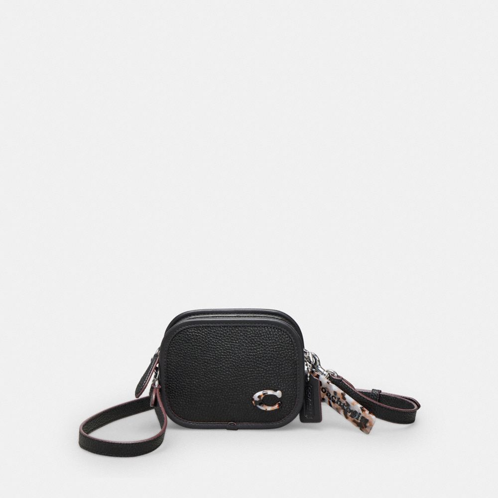 COACH®,Mini Crossbody In Coachtopia Leather,Coachtopia Leather,Mini,Black,Front View