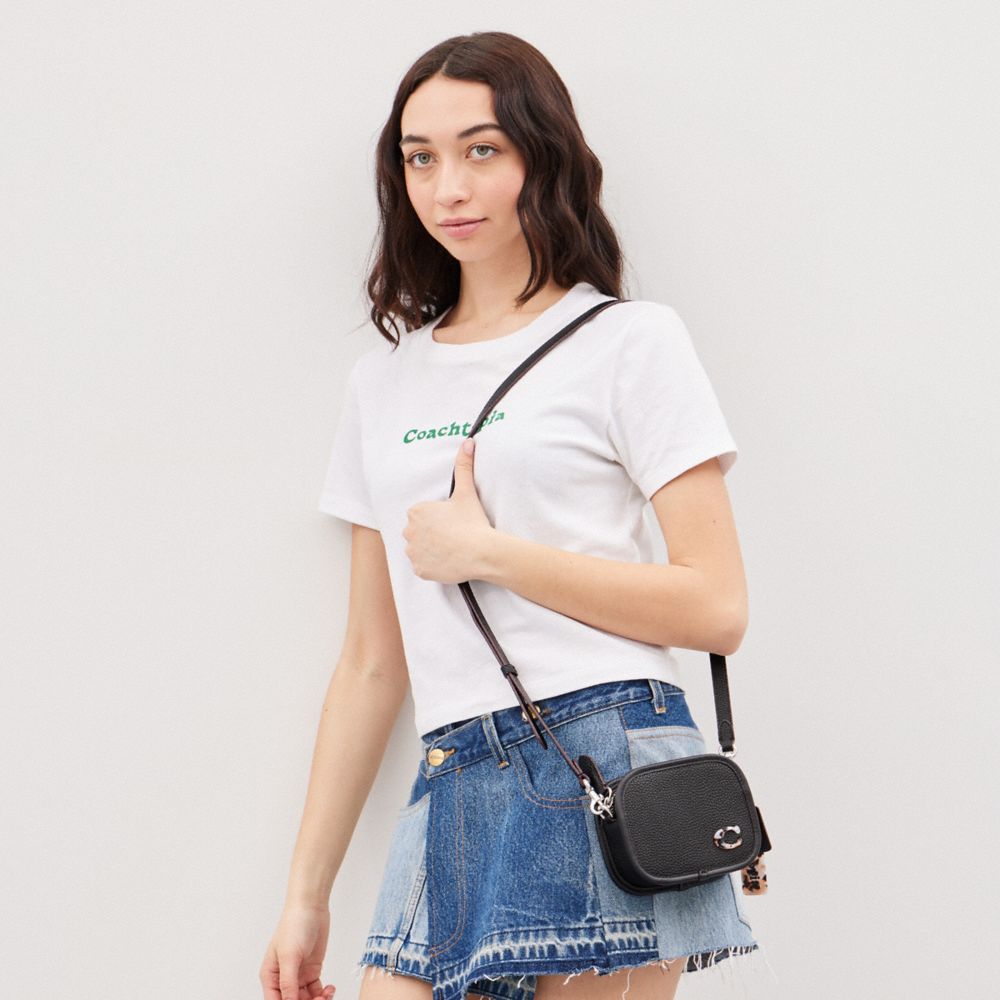 COACH®,Mini Crossbody Bag In Coachtopia Leather,Leather,Acrylic,Crossbody,Plastic,Logo,Metal,Casual,Black,Detail View