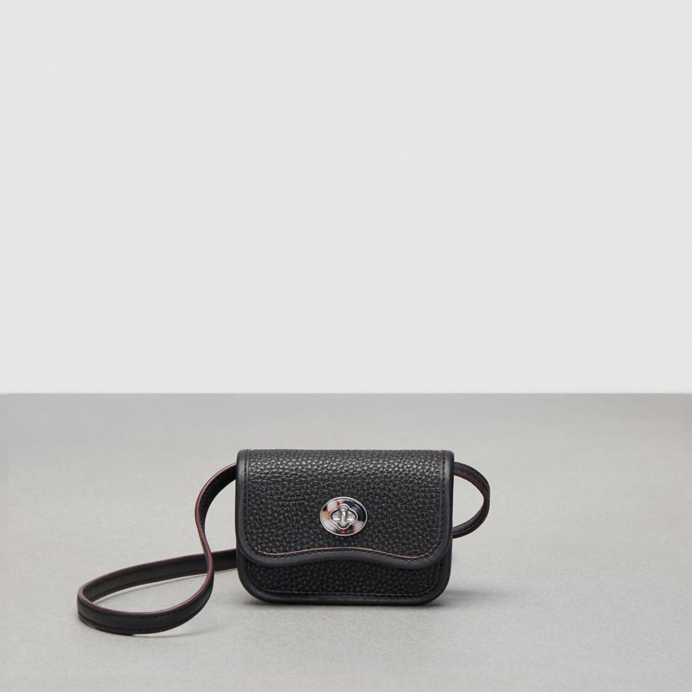 COACH®,Wavy Wallet With Crossbody Strap,Coachtopia Leather,Mini,Black,Front View