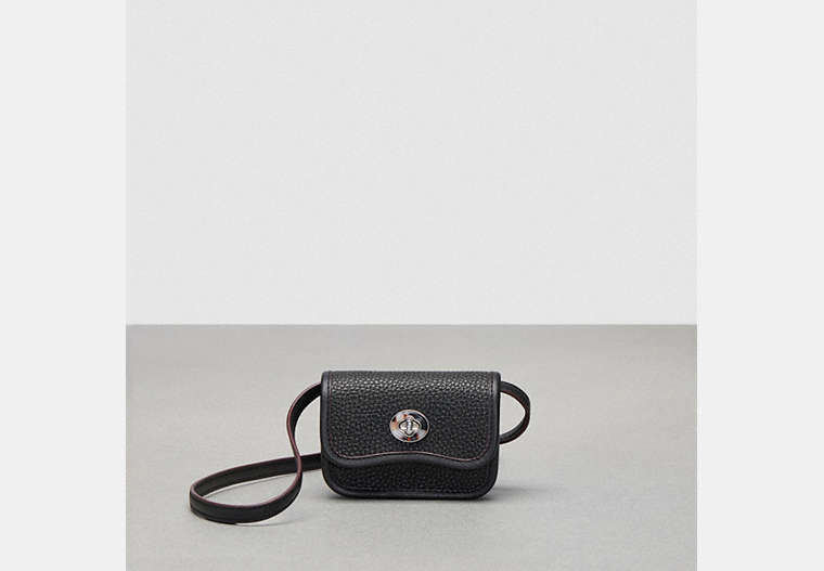 COACH®,Wavy Wallet with Crossbody Strap,Coachtopia Leather,Mini,Black,Front View