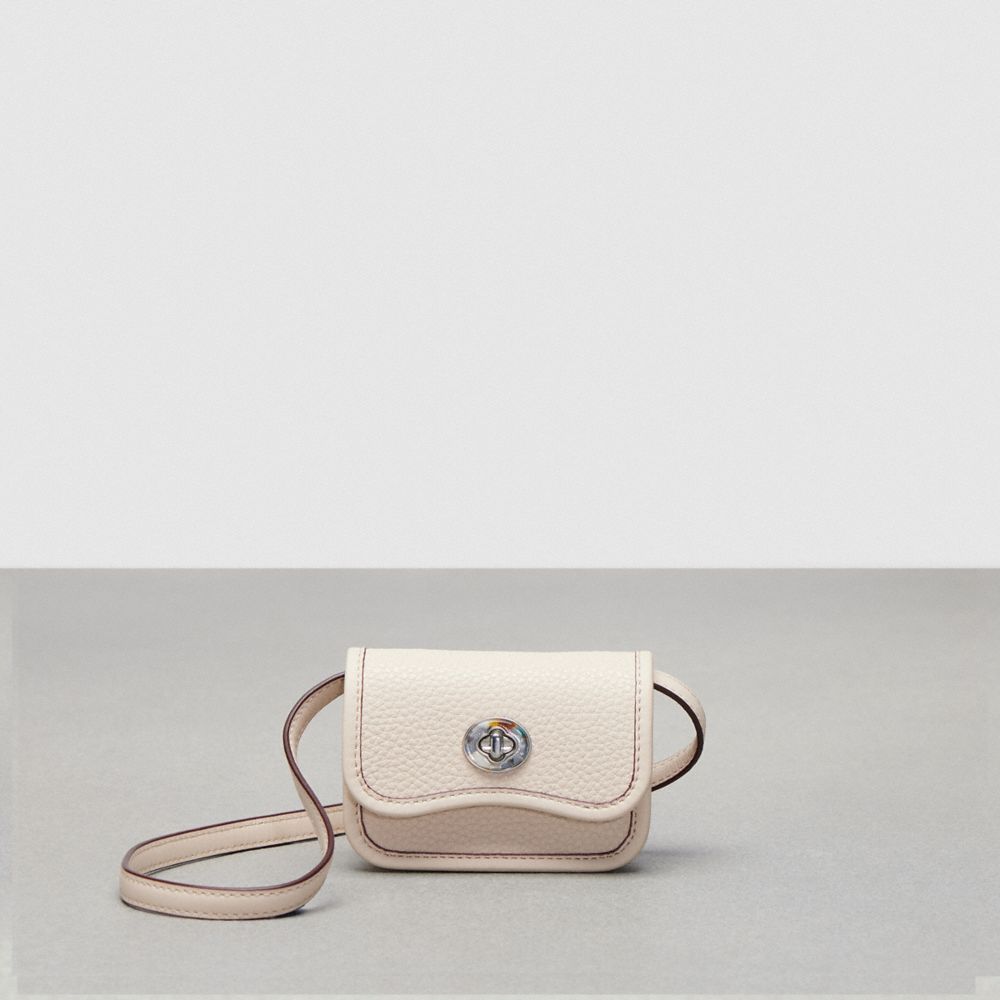 COACH®,Wavy Wallet In Coachtopia Leather,Leather,Acrylic,Crossbody,Plastic,Casual,Cream,Front View