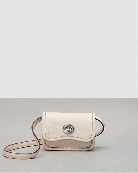 COACH®,Wavy Wallet with Crossbody Strap,Coachtopia Leather,Mini,Cloud,Front View