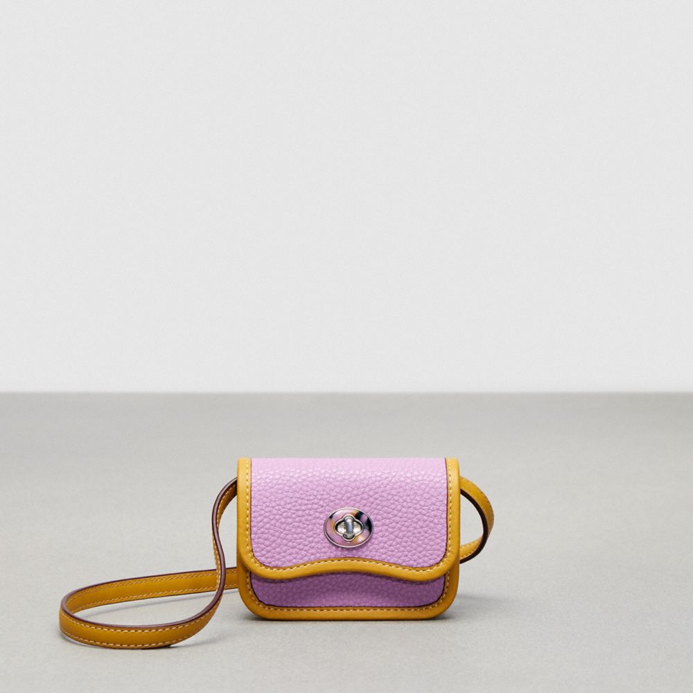 COACH®,Wavy Wallet In Coachtopia Leather,Leather,Acrylic,Crossbody,Plastic,Casual,Lavender,Front View