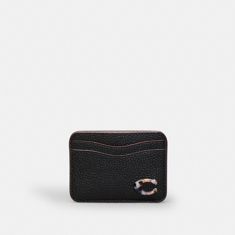 COACH®,Wavy Card Case In Coachtopia Leather,Acrylic,Leather,Card Case,Plastic,Logo,Casual,Black,Front View