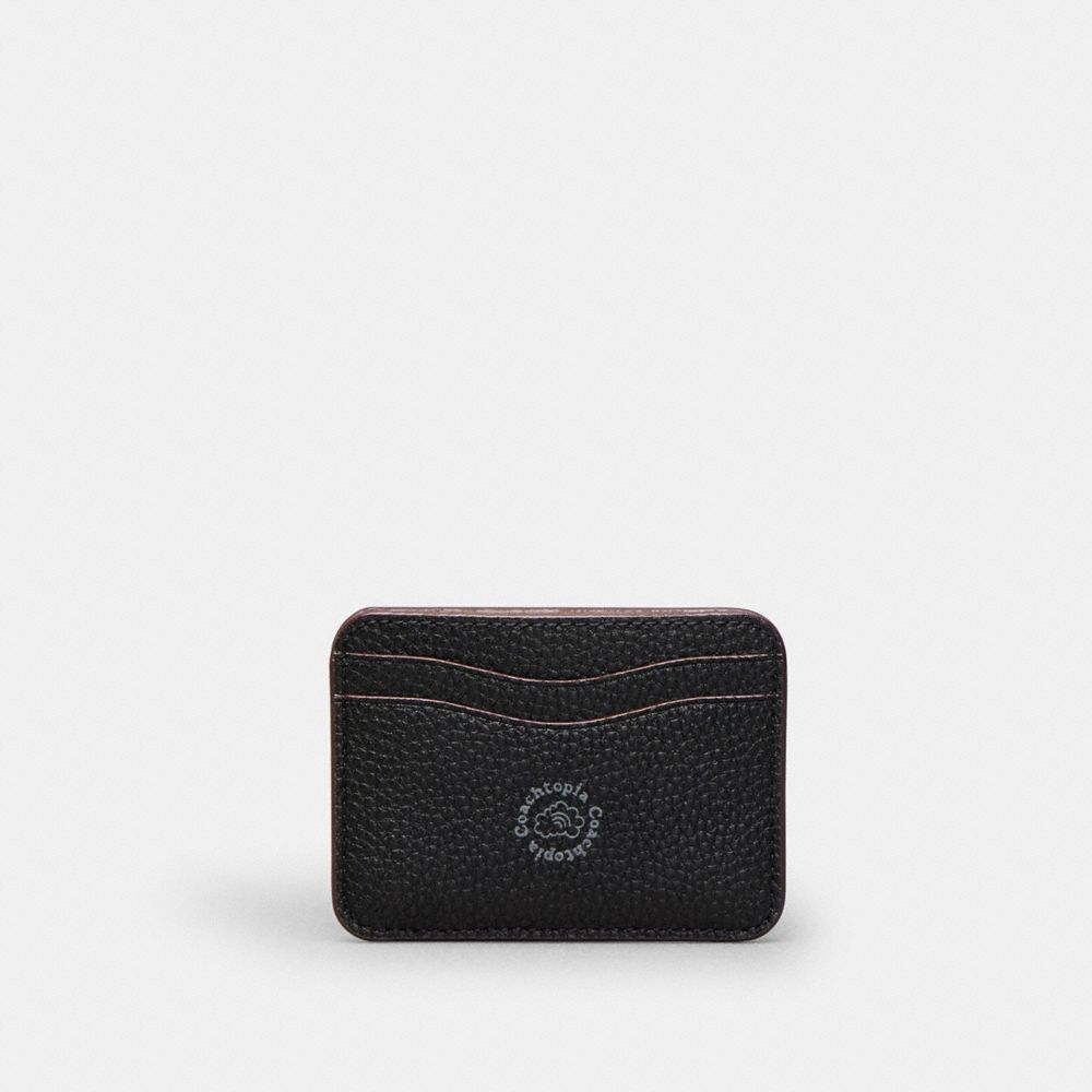 COACH®,Wavy Card Case In Coachtopia Leather,Acrylic,Leather,Card Case,Plastic,Logo,Casual,Black,Back View