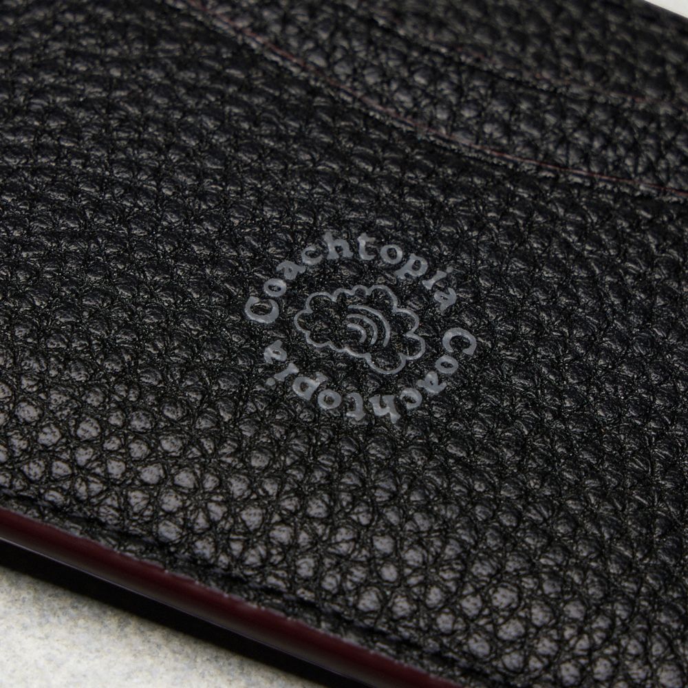 COACH®,Wavy Card Case In Coachtopia Leather,Acrylic,Leather,Card Case,Plastic,Logo,Casual,Black