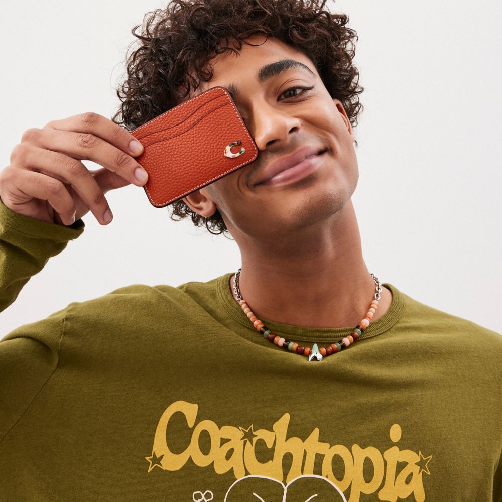 COACH®,Porte-cartes ondulé en cuir Coachtopia,Cuir Coachtopia,Orange profond,Detail View