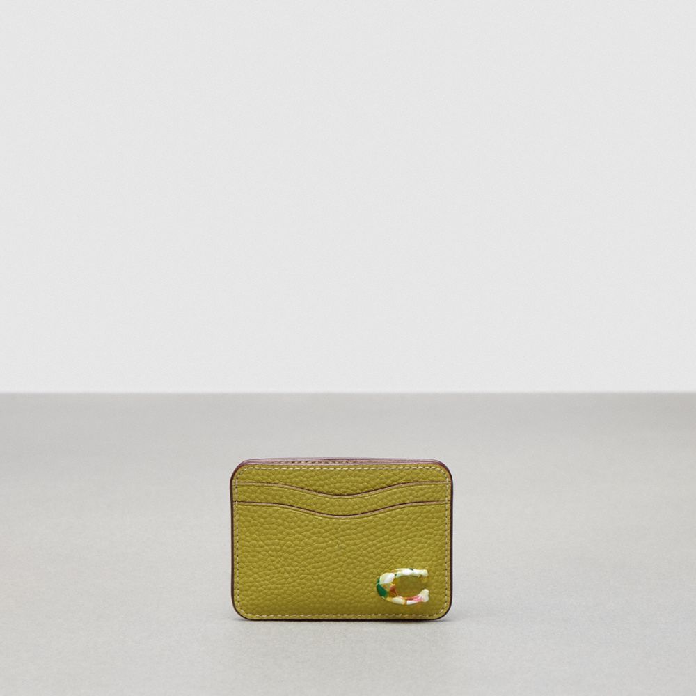 COACH®,Wavy Card Case,Coachtopia Leather,Lime Green,Front View