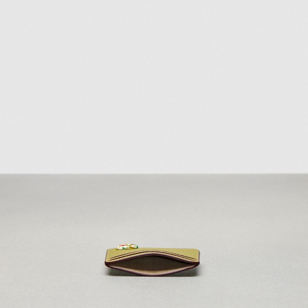 COACH®,Wavy Card Case In Coachtopia Leather,Leather,Card Case,Plastic,Piping,Casual,Olive,Inside View,Top View