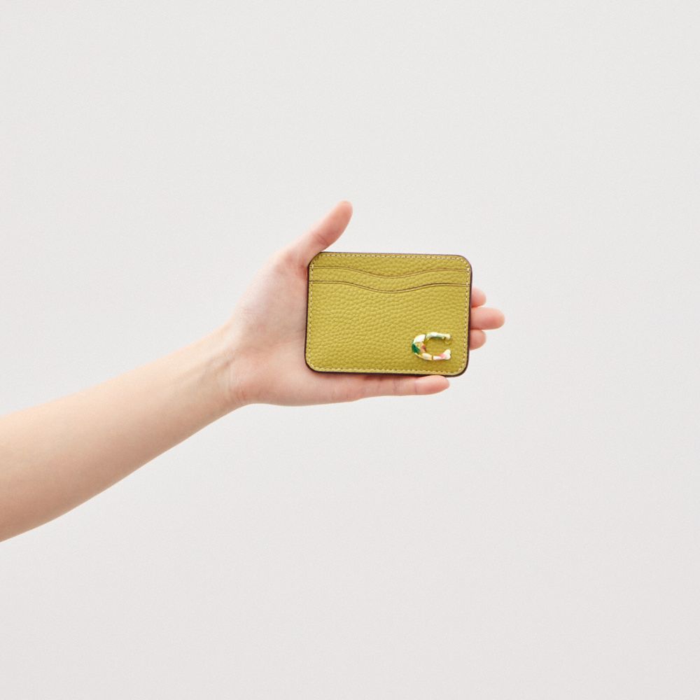 COACH®,Wavy Card Case In Coachtopia Leather,Leather,Card Case,Plastic,Piping,Casual,Olive,Detail View