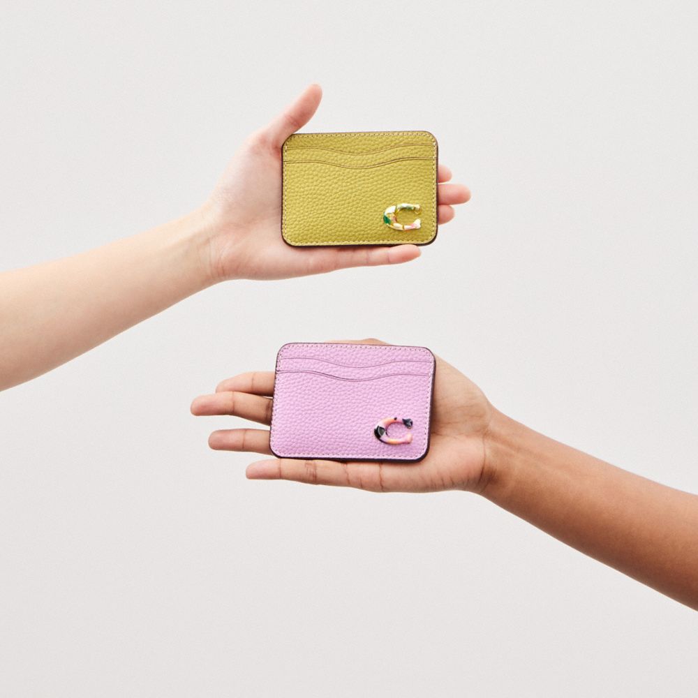 COACH®,Wavy Card Case In Coachtopia Leather,Acrylic,Leather,Card Case,Plastic,Logo,Casual,,Detail View