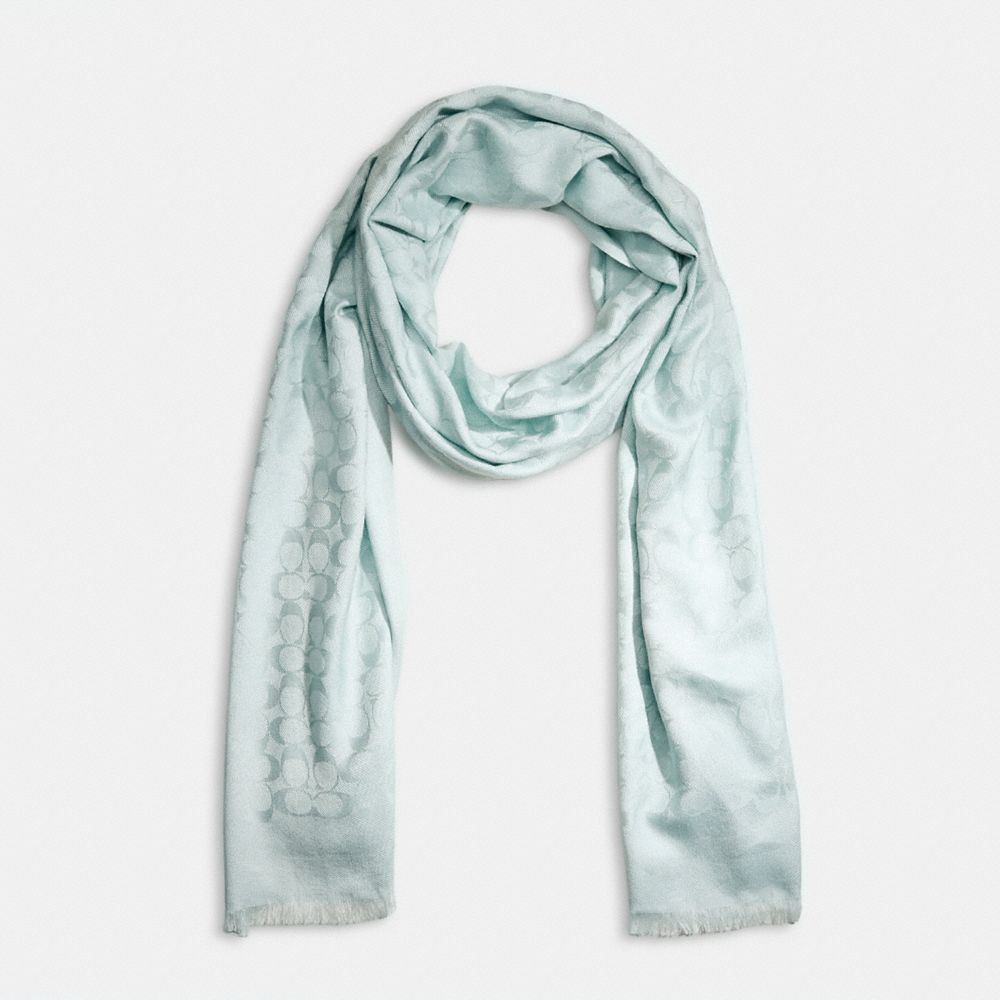 COACH®,Restored Signature Stole,Silk,Cotton,Rectangle,Frayed,Casual,,Front View