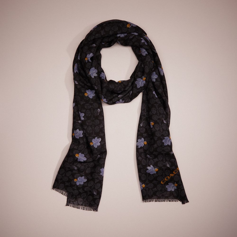 Restored Signature Floating Leaves Print Oblong Scarf