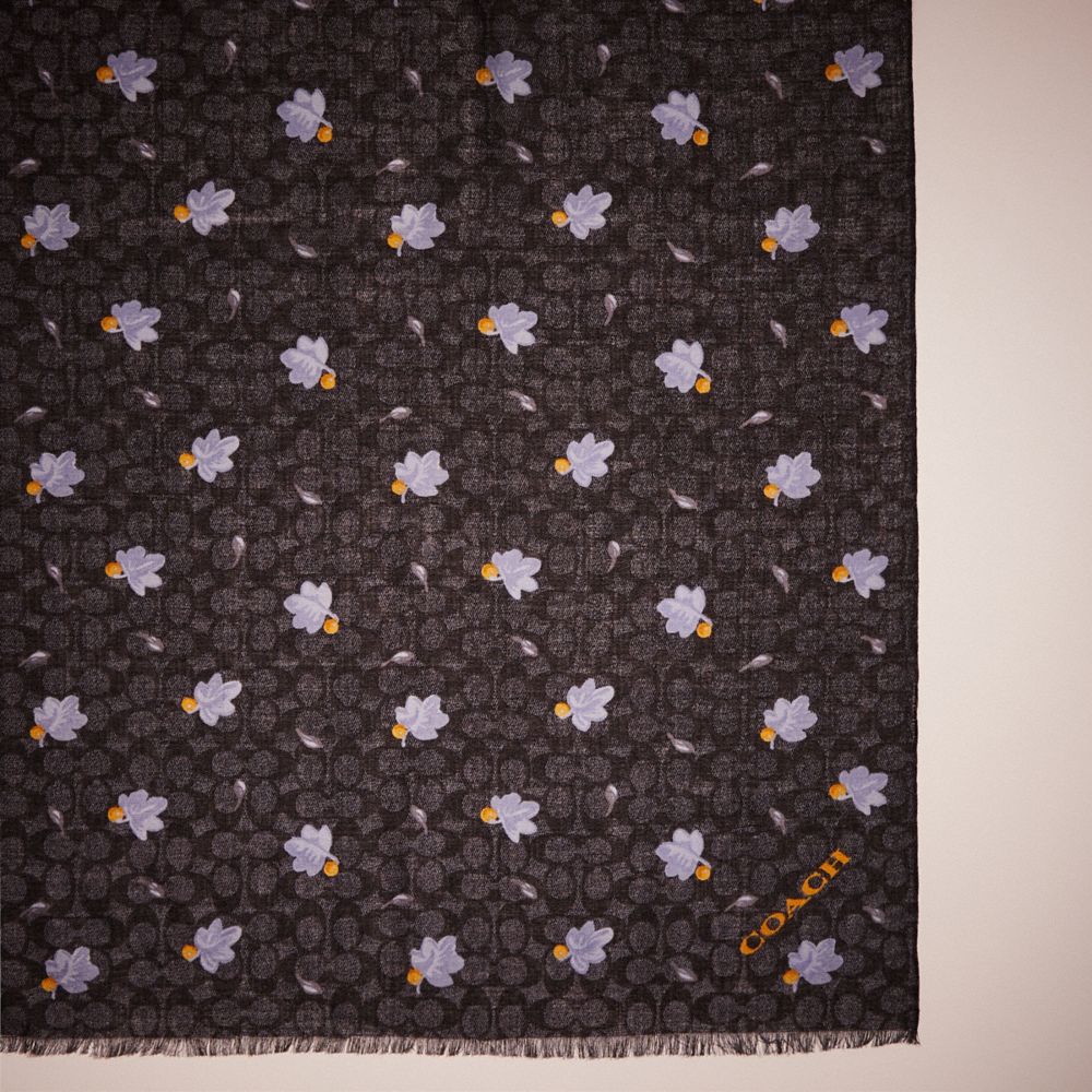 Restored Signature Floating Leaves Print Oblong Scarf