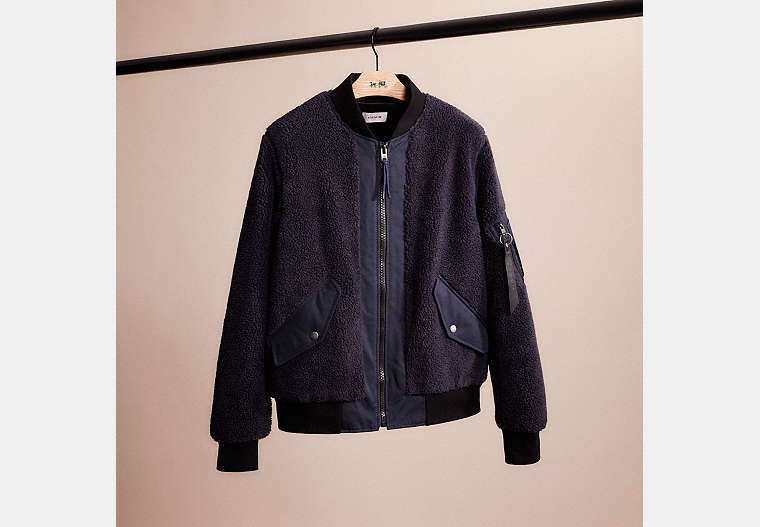 COACH®,RESTORED FLEECE MA-1 JACKET,Polyester,Navy,Front View