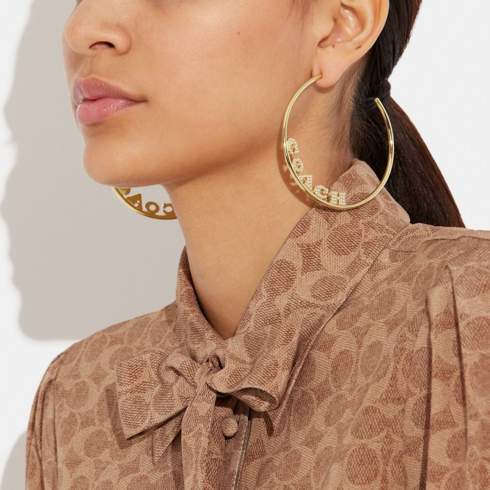 COACH®,Coach Pearl Medium Hoop Earrings,,Detail View