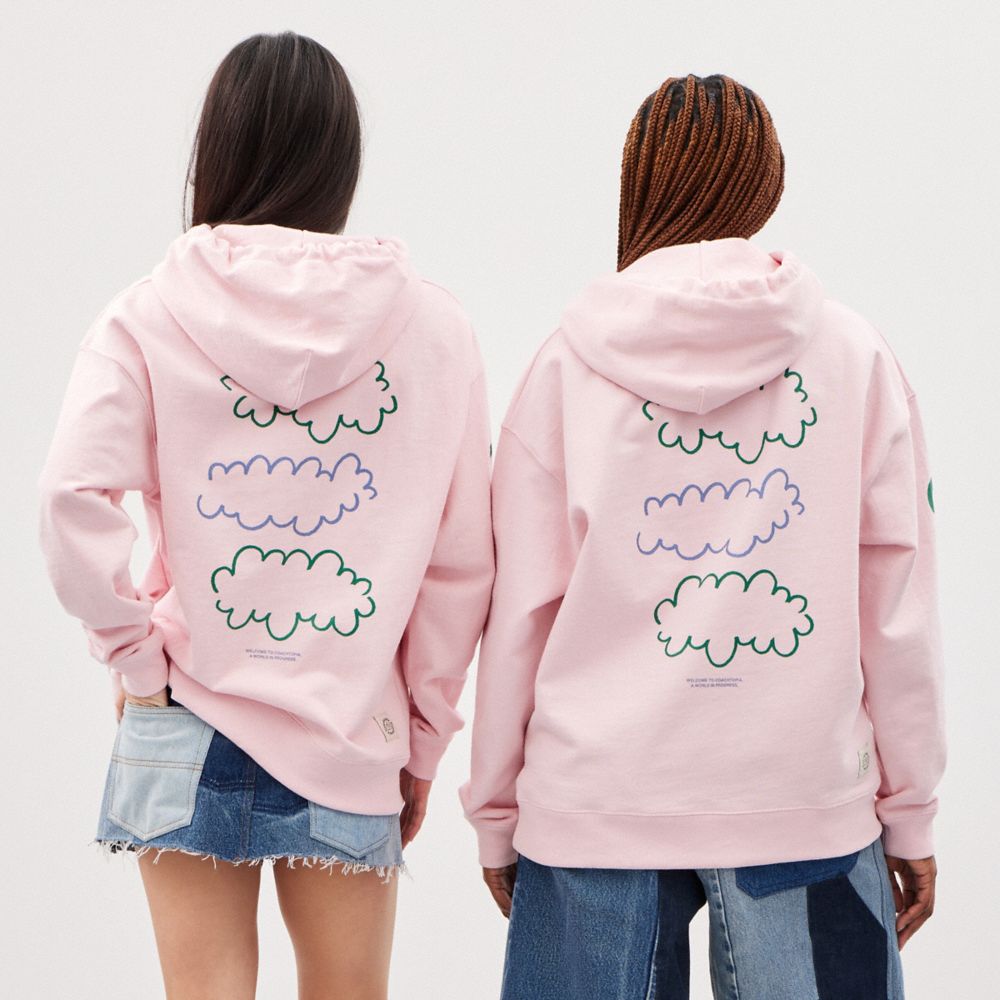 COACH®,Hoodie With Cloud Print,Recycled Cotton,Recycled Polyester,Nylon,Sweatshirt,Drawstring,Casual,Pink,Scale View