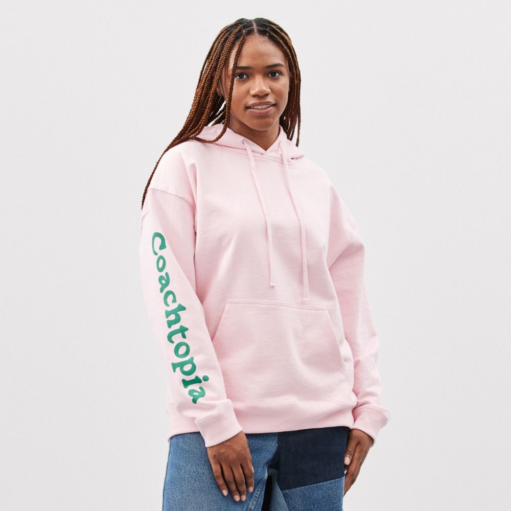COACH®,Hoodie With Cloud Print,Recycled Cotton,Recycled Polyester,Nylon,Sweatshirt,Drawstring,Casual,Pink,Scale View