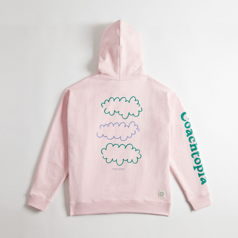 COACH®,Hoodie in 100% Recycled Cotton: 3 Clouds,95% recycled cotton,Pink/Multi,Back View