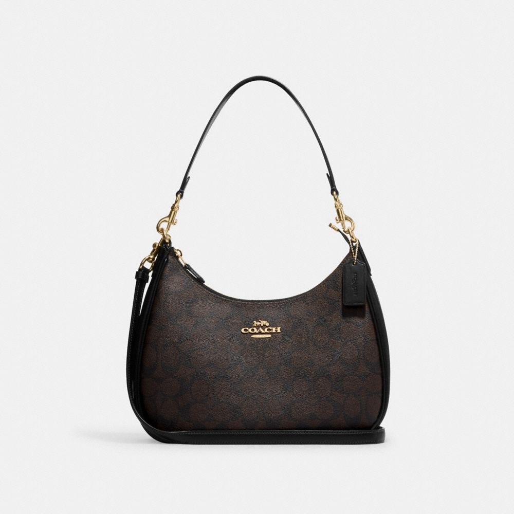 COACH®,TERI HOBO BAG IN SIGNATURE CANVAS,Signature Canvas,Medium,Gold/Brown Black,Front View