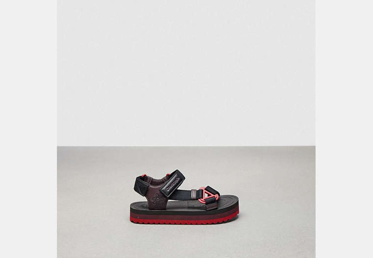 COACH®,Strappy Sandal,Coachtopia Leather,Black/Oxblood Multi,Front View