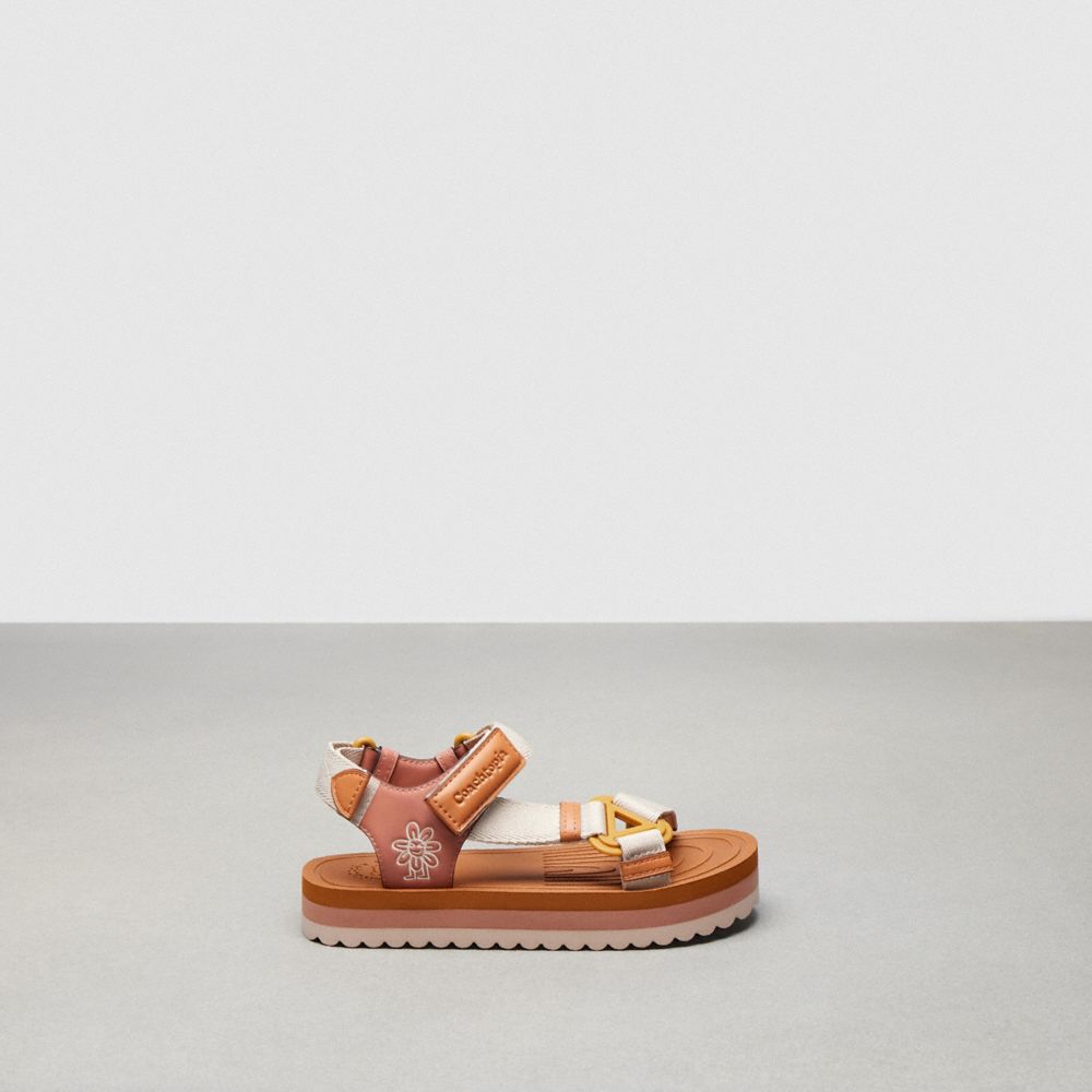 COACH®,Strappy Sandal,Coachtopia Leather,Canyon/Cloud Multi,Front View