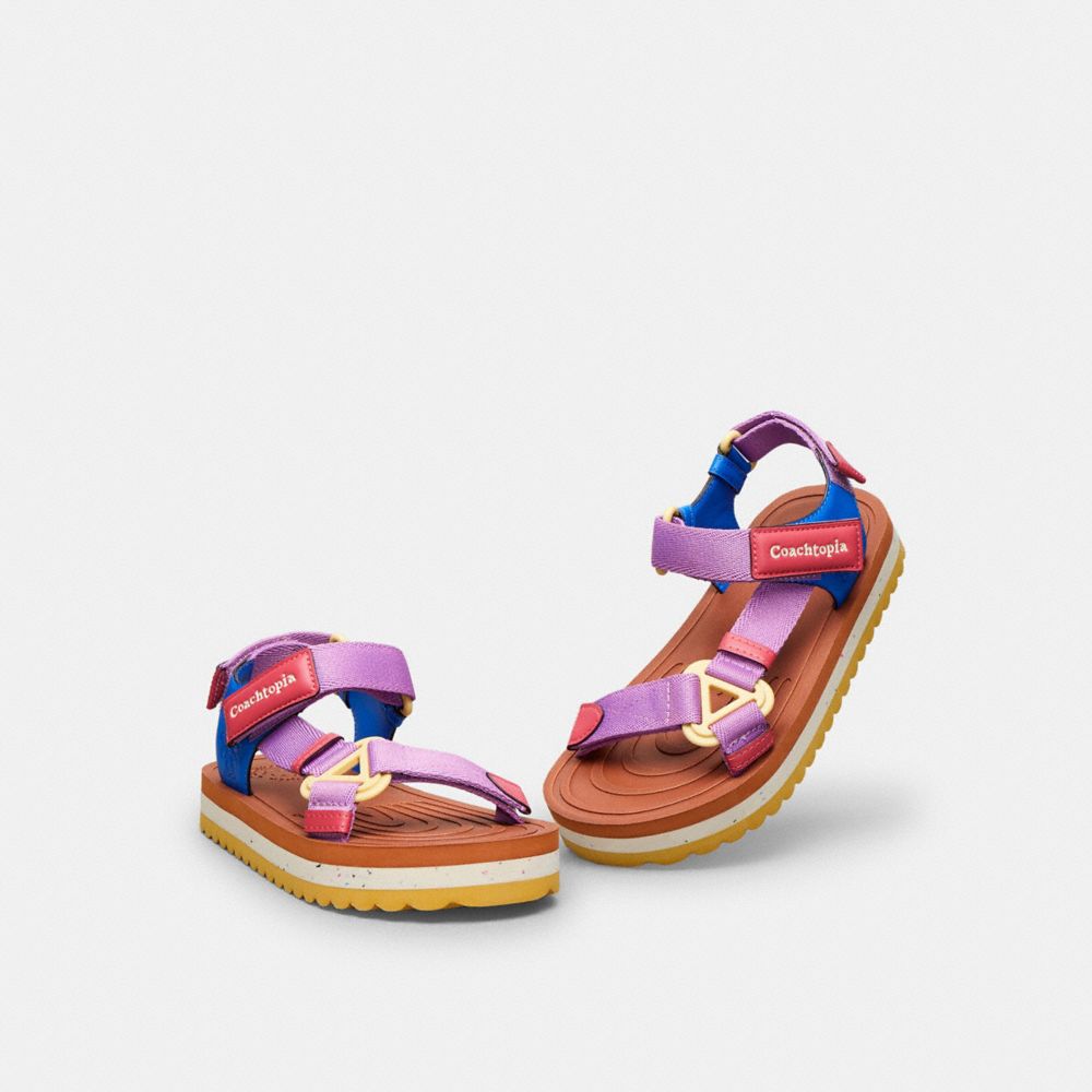 COACH®,Strappy Sandal,Coachtopia Leather,Burnished Amber/Violet Multi,Front View