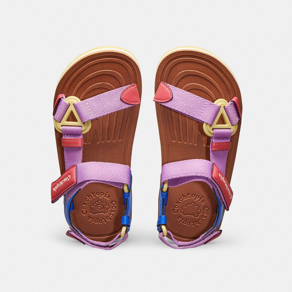 COACH®,Strappy Sandal,Polyester,Nylon,Leather,Sandals,Harness Embellishment,Casual,Multi Color,Inside View,Top View
