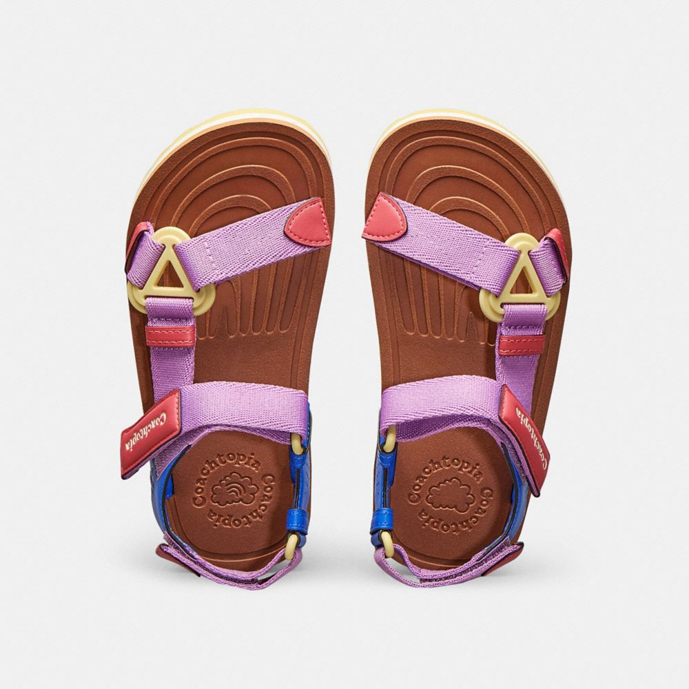 COACH®,Strappy Sandal,Coachtopia Leather,Burnished Amber/Violet Multi,Inside View,Top View