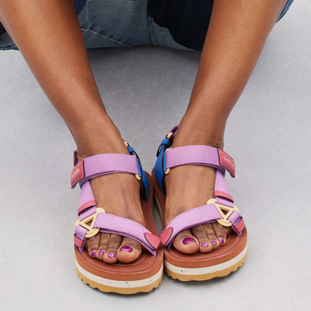 COACH®,Strappy Sandal,Polyester,Nylon,Leather,Sandals,Harness Embellishment,Casual,Multi Color,Detail View