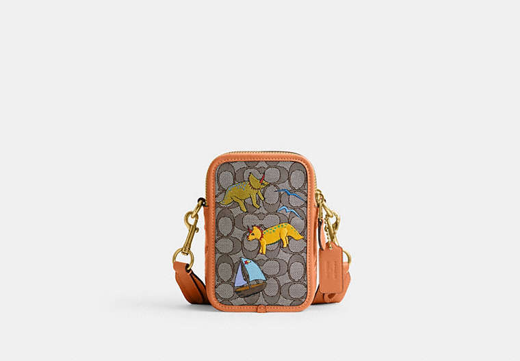 COACH®,COACH X OBSERVED BY US ROGUE CROSSBODY 12 IN SIGNATURE JACQUARD,Signature Jacquard,Rexy,Oak/Faded Orange,Front View image number 0