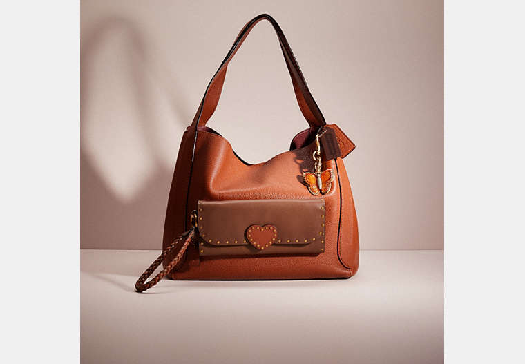 COACH®,UPCRAFTED HADLEY HOBO,Polished Pebble Leather,X-Large,Gold/1941 Saddle,Front View