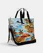 COACH®,TOTE BAG 38 WITH HAWAIIAN PRINT,canvas,X-Large,Silver/Blue Multi,Angle View